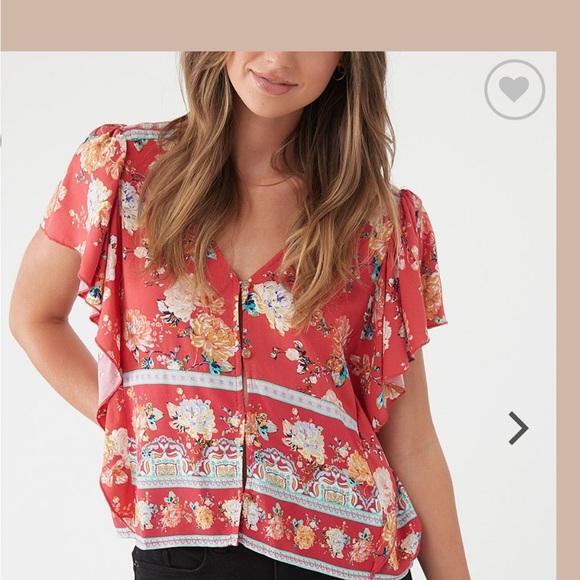 O’NEILL Red Floral Flutter-Sleeve Maggy Button-Up Top SIZE MED- NWT - Picture 10 of 10